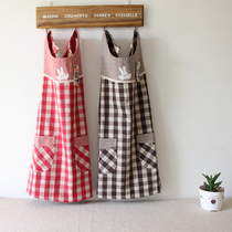 Cartoon bunny cute cotton and linen fashion plaid bib simple overalls overalls kitchen home clothes apron