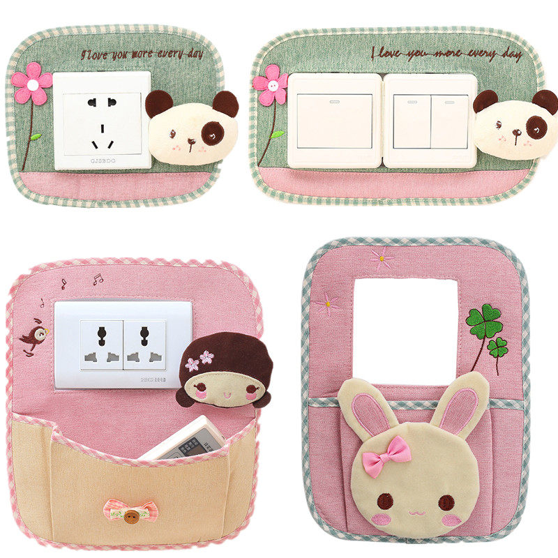 Cartoon cotton linen with pocket cloth art switch applique with cute bedroom decoration patch wall stickup with single open double switch switch protective sleeve