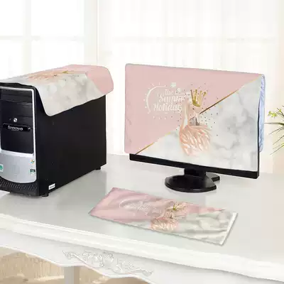 Computer dust cover pink Flamingo cartoon desktop computer dust cover LCD display keyboard host dust cover three-piece set