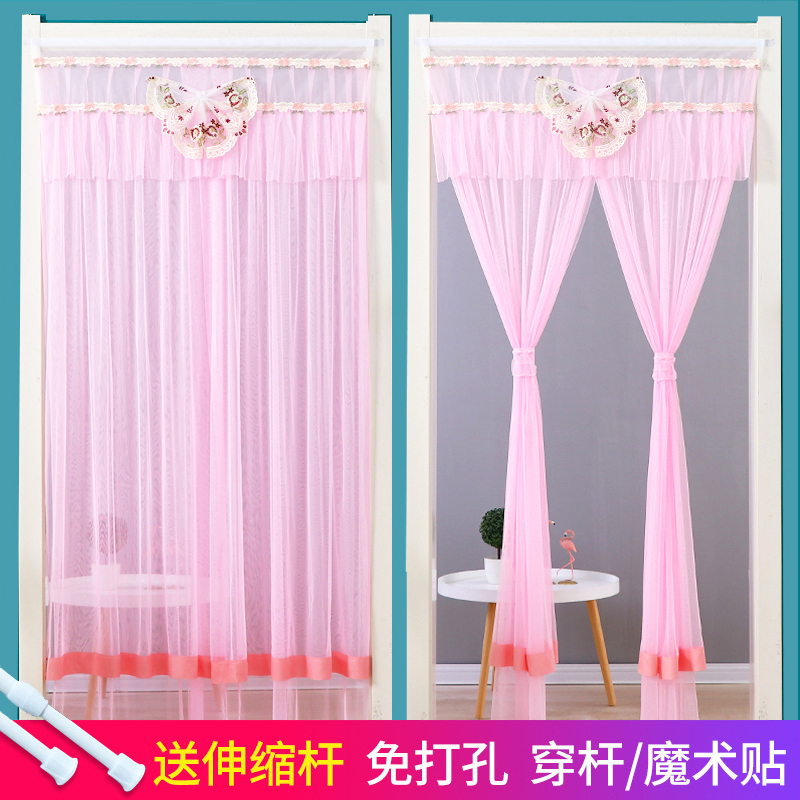 Lace Door Curtain, No-Drill Mosquito Net for Home Use, Anti-Mosquito and Fly-Proof Ventilation Partition Curtain, Summer Magic Tape Hanging Curtain