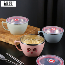 304 stainless steel instant noodle bowl with lid single dormitory student instant noodle bowl large lunch box bowl chopsticks set