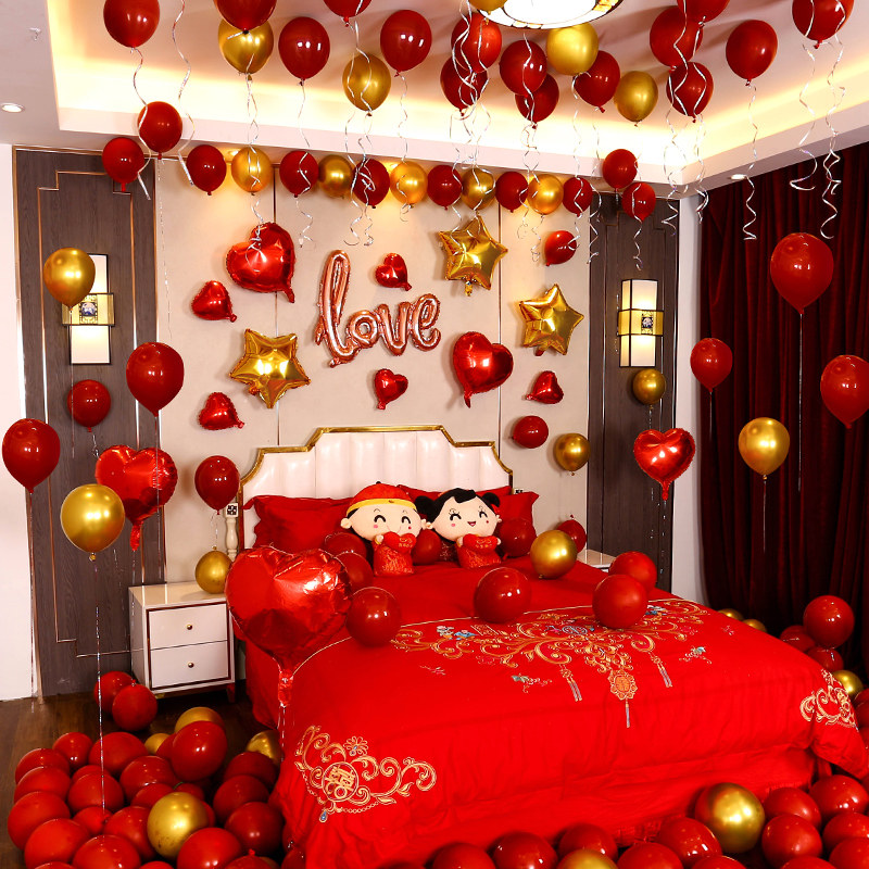 Women's wedding room arrangement suite men simple generous bedroom balloon bride marry room married new room decoration