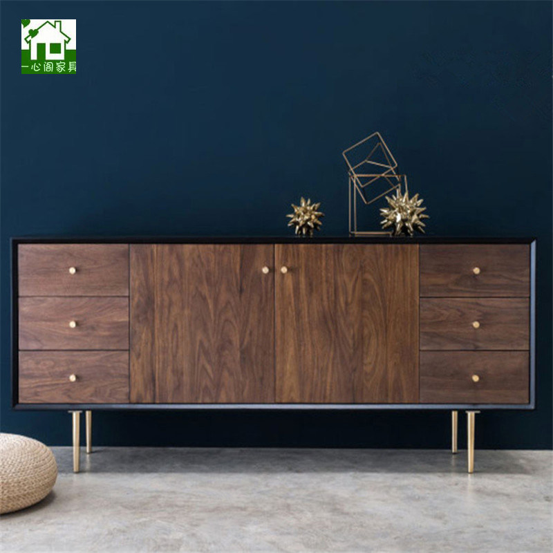 Simple modern dining cabinet tea cabinet Nordic solid wood locker TV cabinet living room black frame display cabinet locker