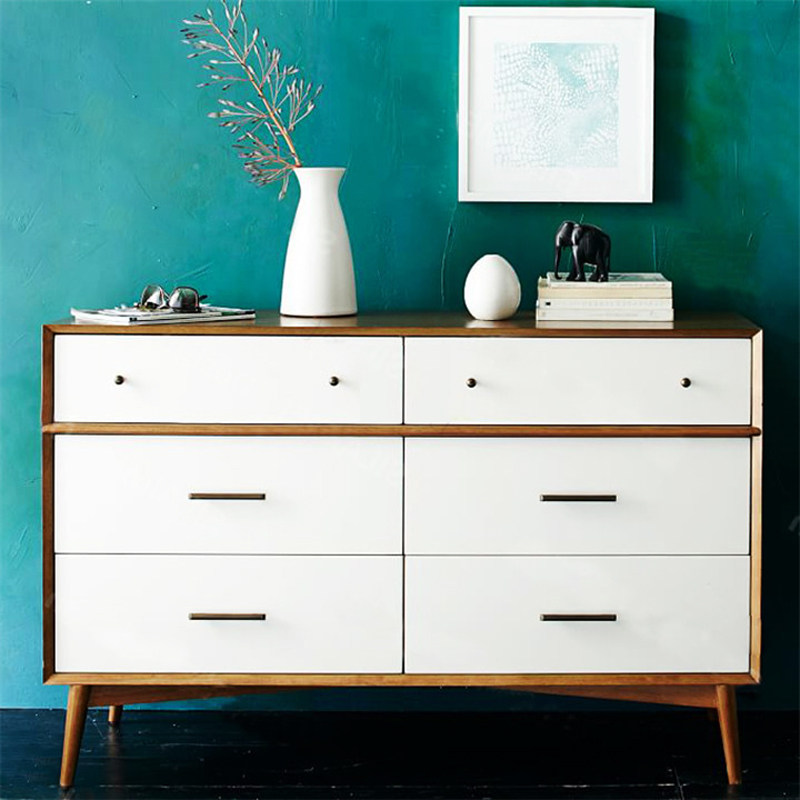 Nordic solid wood locker six-drawer cabinet simple modern sideboard storage cabinet living room wall TV cabinet tea cabinet