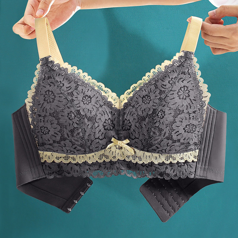 Purple Fiber Thai Latex Underwear Female Summer Thin large breasted with small bra No steel ring to gather anti-sagging bra