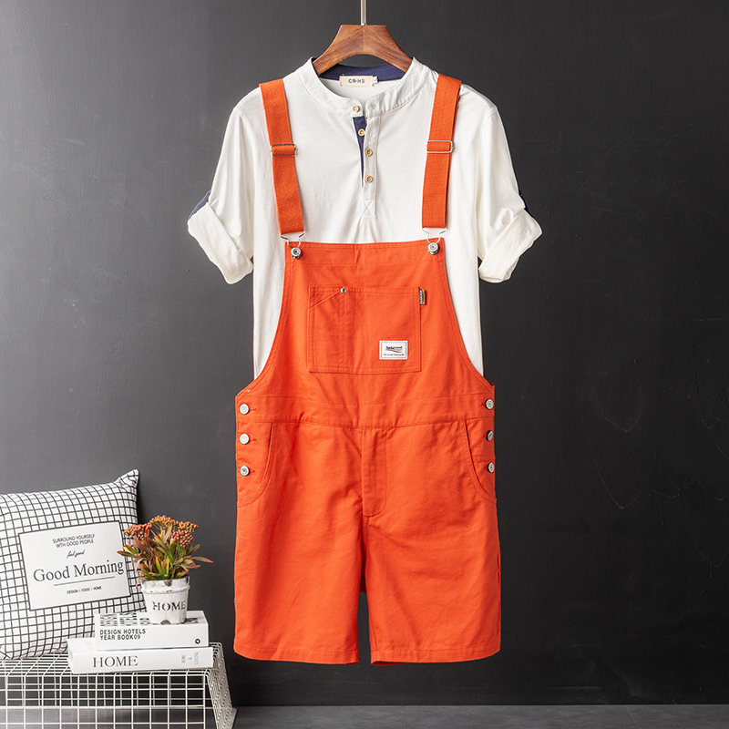 ins Chinese Trendy Brand Workwear Jumpsuit Shorts Men's Casual Pants Straight Loose Korean Style Unisex Overalls Suspenders Pants