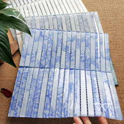 Scandinavian Blue White Long Strip Crystal Glass Mosaic Tile Wall Sticker Kitchen Bathroom Restaurant Bar Background Wall