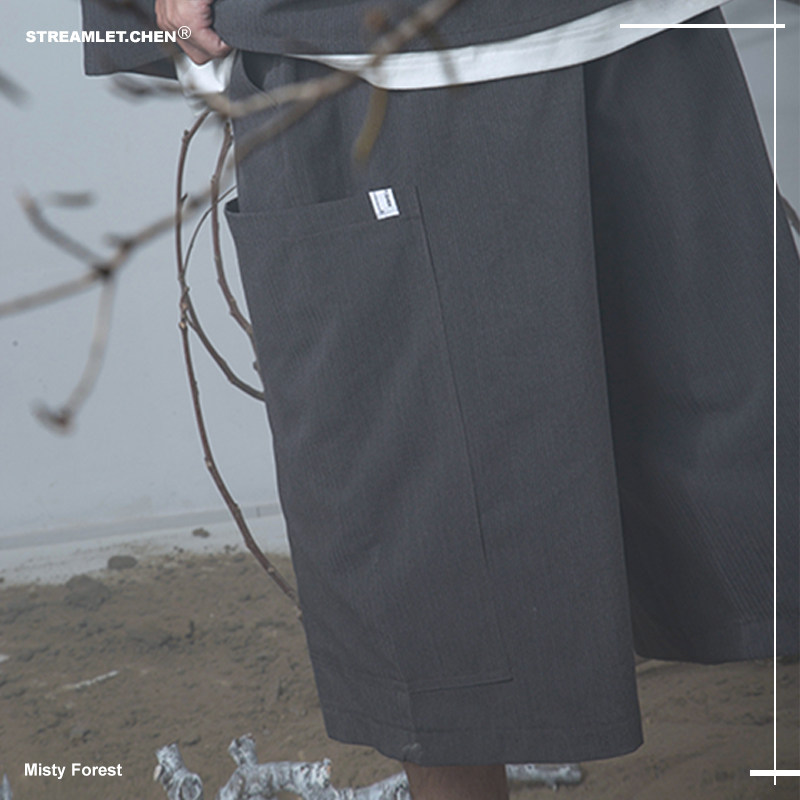 STREAMLET CHEN OVERSIZE PANTS custom 0 1MM texture large pocket straight six-point pants
