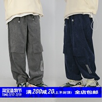 STR: FUNCTION OVERSIZE PANTS China tide LARGE pocket CORDUROY LOOSE MULTI-function CASUAL PANTS