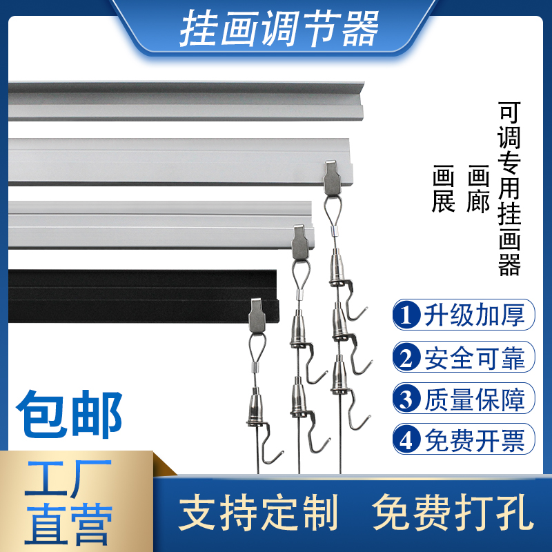 Hanging picture rail strip Painting and calligraphy hook Wire hook Adjustable hanging picture guide channel Steel wire rope free hole hanging picture hook