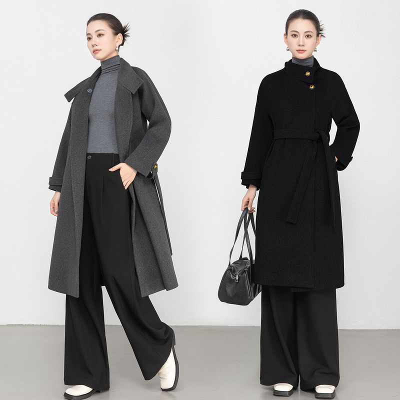 Hepburn-Style Woolen Coat for Women 2026 Autumn and Winter Long Over-The-Knee Stand-Up Collar Tie Loose Woolen Belt Woolen Coat Hepburn-Style Woolen Coat for Women 2026 Autumn and Winter Long Over-The-Knee Stand-Up Collar Tie Loose Woolen Belt Woolen Coat