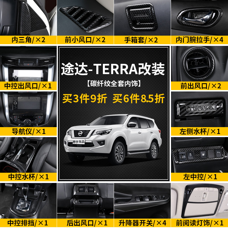 Special 18-22 Nissan Tuda interior modified central control gear box handle sunroof carbon fiber pattern decorative patch
