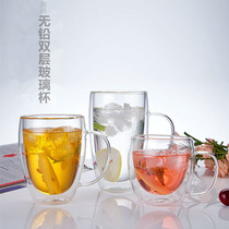 Magic Shang home new heat-resistant glass water cup with lid double drink milk tea cup insulated glass coffee cup