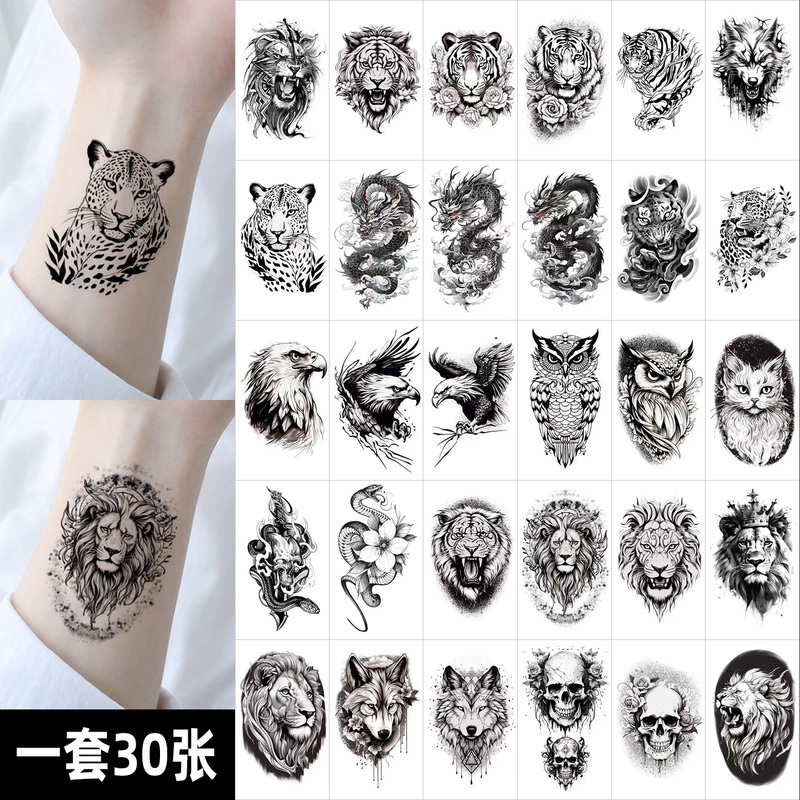 Disposable Temporary Black Tattoo Stickers for Wrist Small Patterns for Men and Women Waterproof Dragon, Tiger, Eagle Animal Fashion Trendy Cool