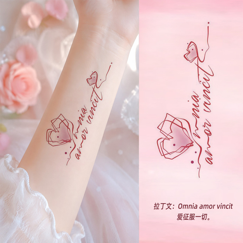 Temporary Colorful Tattoo Stickers for Women, Waterproof, High-End Feel, Wrist Latin Text Message, Pink and Sweet, Unique and Cool
