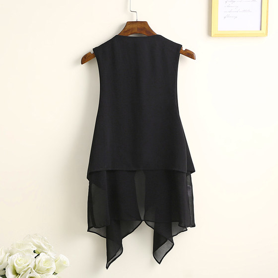 Spring and summer irregular chiffon vest for women mid-length thin sleeveless suit vest new style 2024