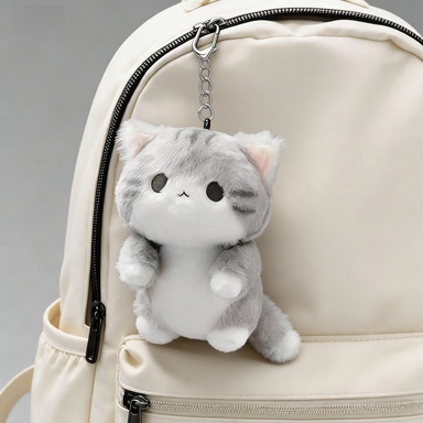 Cute and Soft Plush Cat Keychain, School Bag Decoration, Healing Doll, Adorable Gray and White Kitten