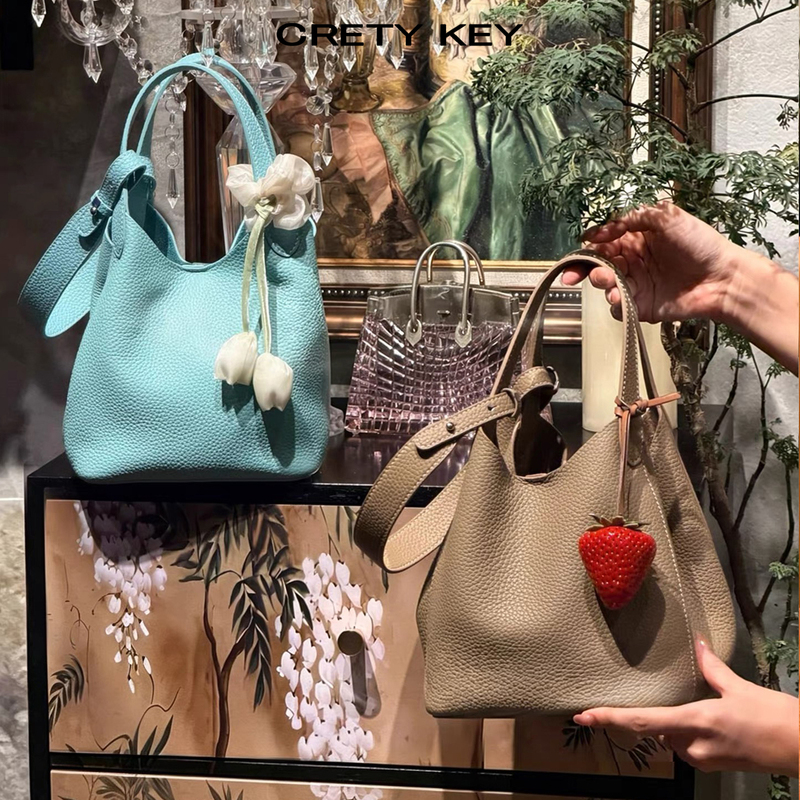 Tuscan's Same Versatile Basket-Style Handbag 2026 New Genuine Leather Bucket Bag Single Shoulder Crossbody Bag