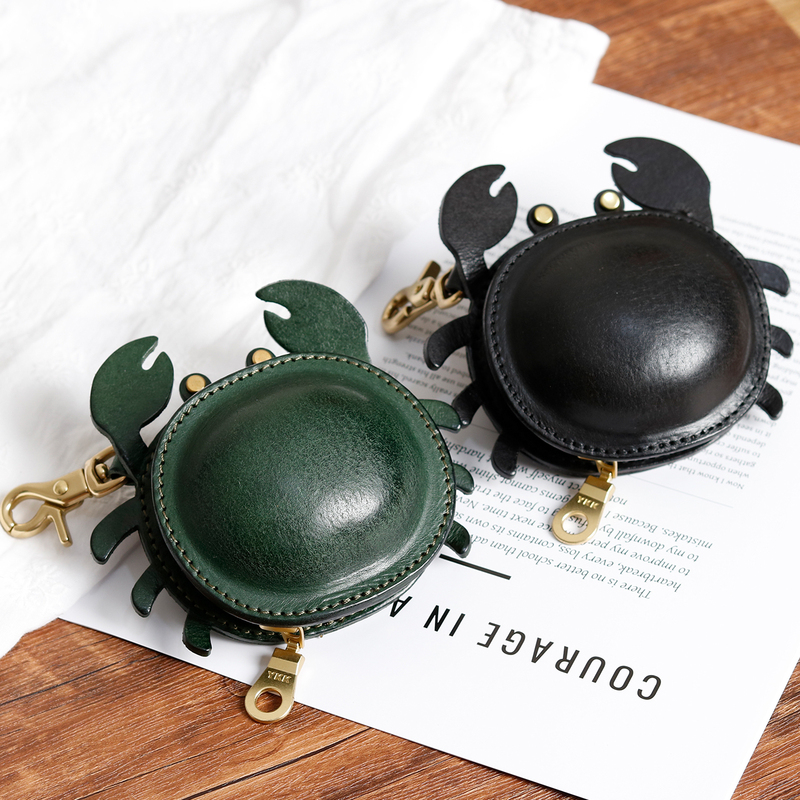 First-Layer Cowhide Handmade Small Crab Pendant Cute Cartoon Keychain Earphone Bag Coin Purse Couple Gift Trendy