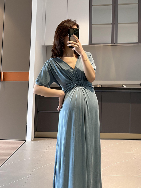 Maternity Wear 2026 High Silk Modal Dress for Women, Summer Cross-Over Style, Elegant and Lazy Style, Slimming Long Dress, New Style