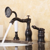 Wenjie American black antique all copper retro Basin hot and cold faucet three-hole split toilet washbasin