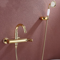 Wenjie full copper cold and hot double wall hanging bathtub faucet shower set European gold faucet floor bathtub