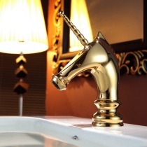 Wen Jie full copper European-style unicorn stage basin hot and cold tap horse head tap horse first titanium gold black tap