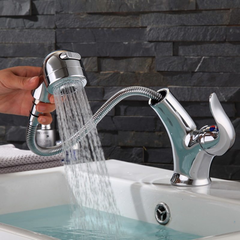 Wenjie bathroom pull-out faucet cold and hot basin faucet under-counter basin single-hole washbasin basin pull-out faucet