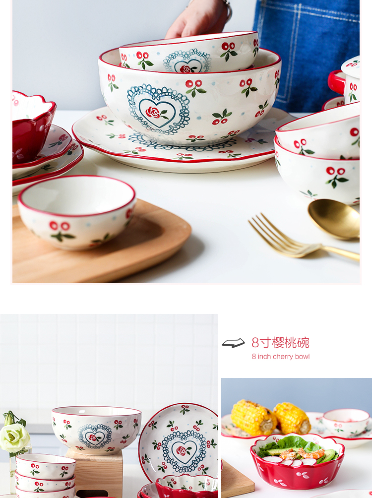 Island house cherry in Japanese rural wind ceramic tableware dishes suit dishes creative express to use household composition