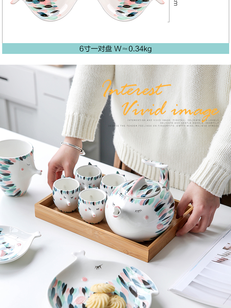 Sichuan island house kiss fish, lovely ceramic teapot hand - made creative dishes keller cup tea set A - 27
