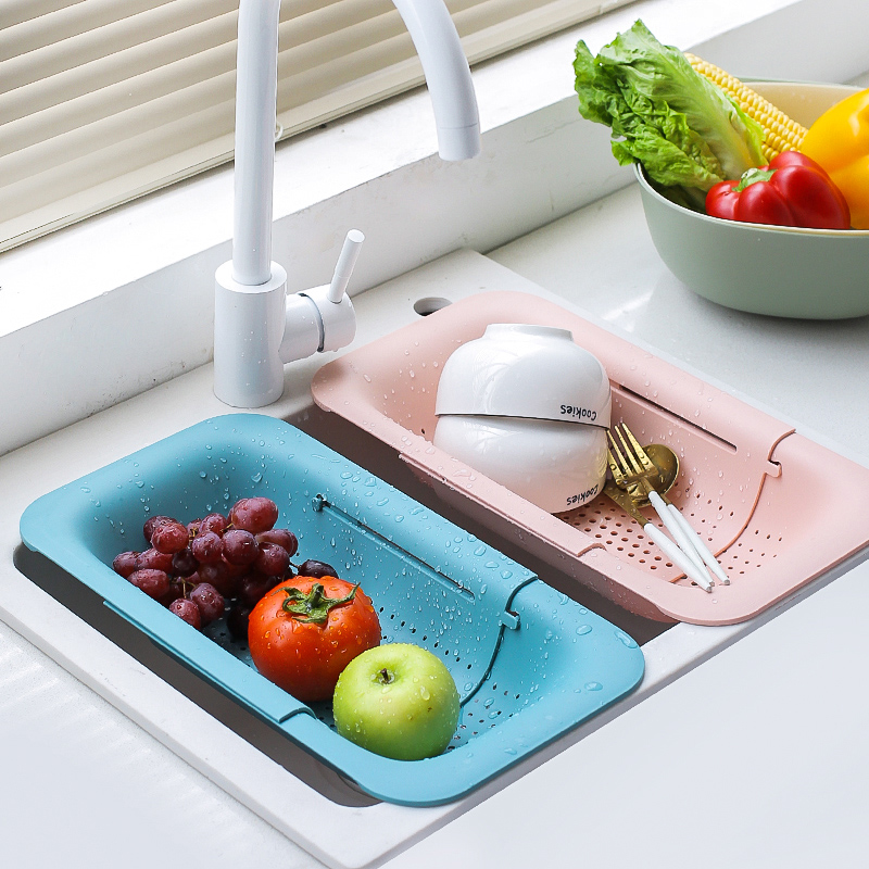 Kawashimaya retractable sink drain rack Household kitchen sink Dish washing dishes and chopsticks storage rack Dish washing basin drain basket