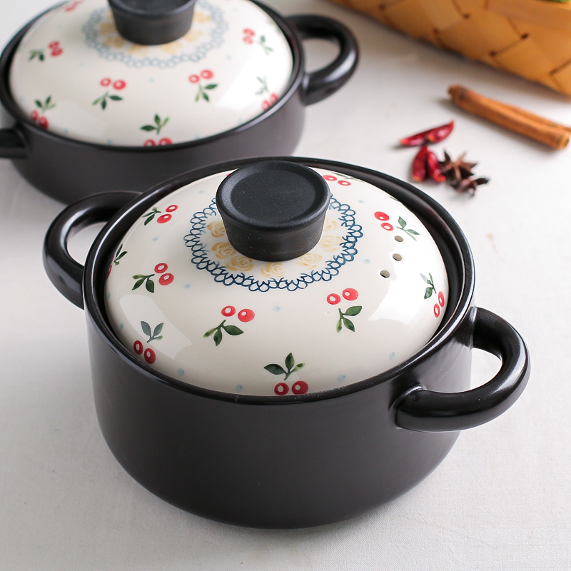 Kawashimaya Japanese-style cute cherry ceramic casserole stew pot soup household gas heat-resistant high temperature soup pot casserole