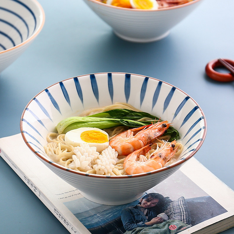 Kawashima House Youth and Japan-style Noodle Bowl home Large number Eating Noodles Bowl Creative Bucket Hat Ceramic Large Bowl Soup Bowl with Bubbling Noodles Bowl