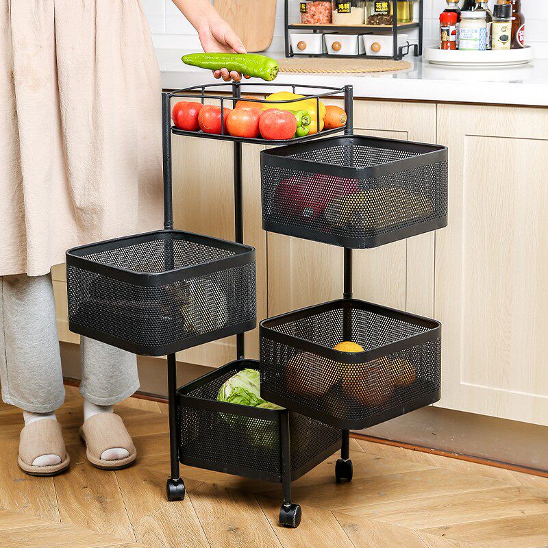 Kawashimaya kitchen trolley shelf floor multi-layer put vegetables mobile rotary vegetable basket snack storage rack