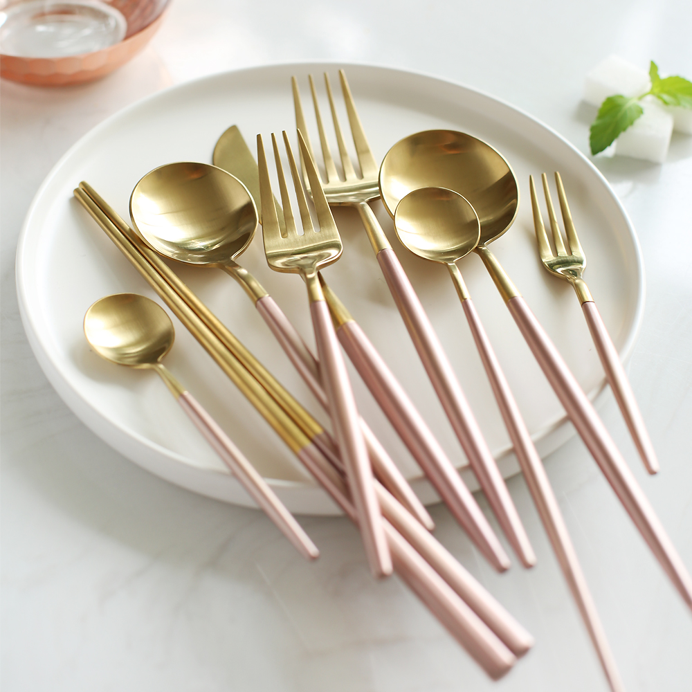 Kawashimaya rose spoon fork Japanese household chopsticks spoon steak knife fork spoon Western tableware three-piece set