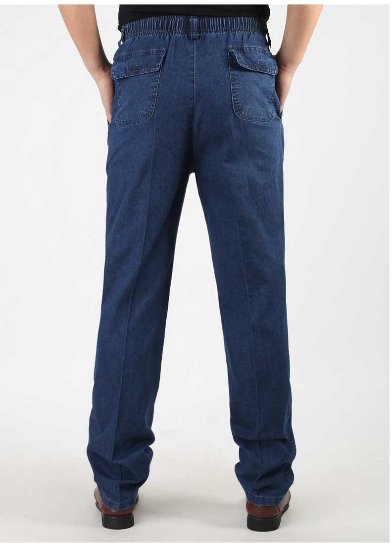 Mùa hè phần mỏng trung niên đàn hồi eo jeans nam cộng với phân bón tăng thợ hàn quần cotton loose làm việc quần