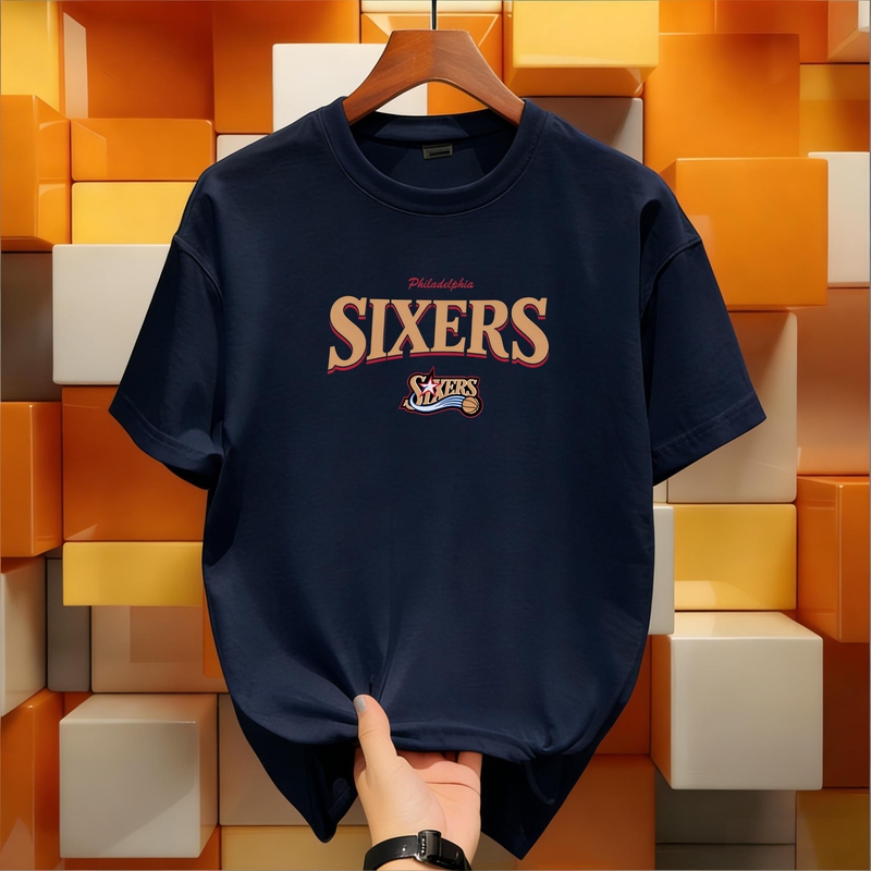 Trendy Brand Collaboration | 100% Pure Cotton | Philadelphia 76Ers James Sports Casual Short-Sleeve Training Basketball T-Shirt Trendy Brand Collaboration | 100% Pure Cotton | Philadelphia 76Ers James Sports Casual Short-Sleeve Training Basketball T-Shirt