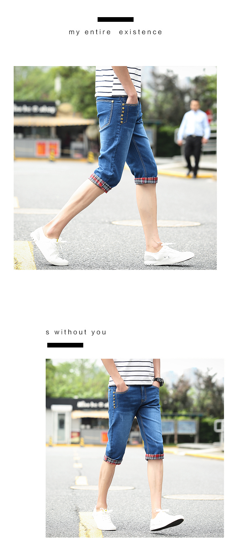 Mùa hè cắt quần short nam mùa hè denim 7 điểm quần thanh niên Slim Hàn Quốc phiên bản của bàn chân nhỏ của người đàn ông quần mỏng quần áo nam hàng hiệu