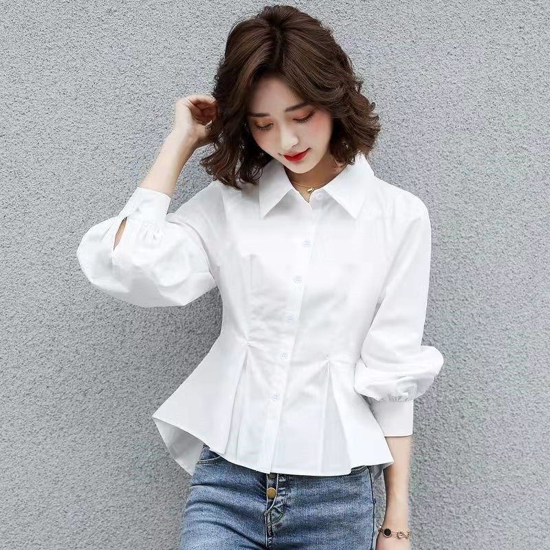 Unique and Elegant Waist-Cinching Collared Blouse 2025 New Single-Breasted French-Style High-End Slimming Versatile Base Shirt