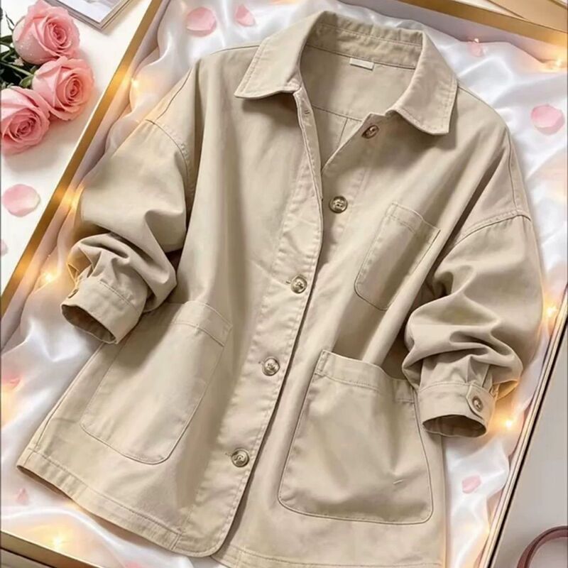 Lapel Work Shirt Jacket for Women 2026 Autumn New Versatile Loose Slimming Jacket for Petite Figures