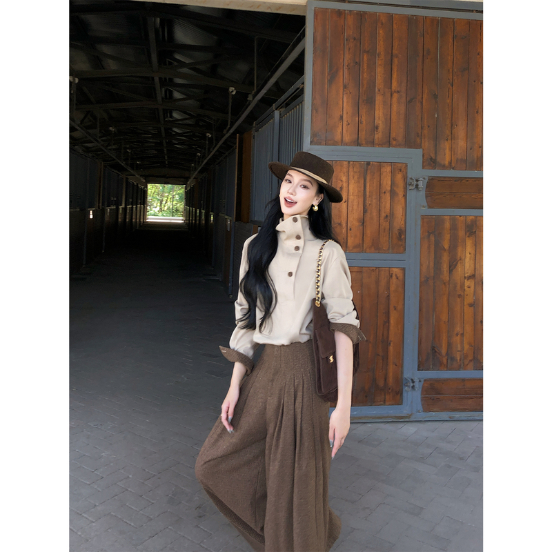 Youwei [Vintage Ranch] Shirt Top Women's Autumn 2026 New Wide-Leg Pants High-Quality Outfit Set