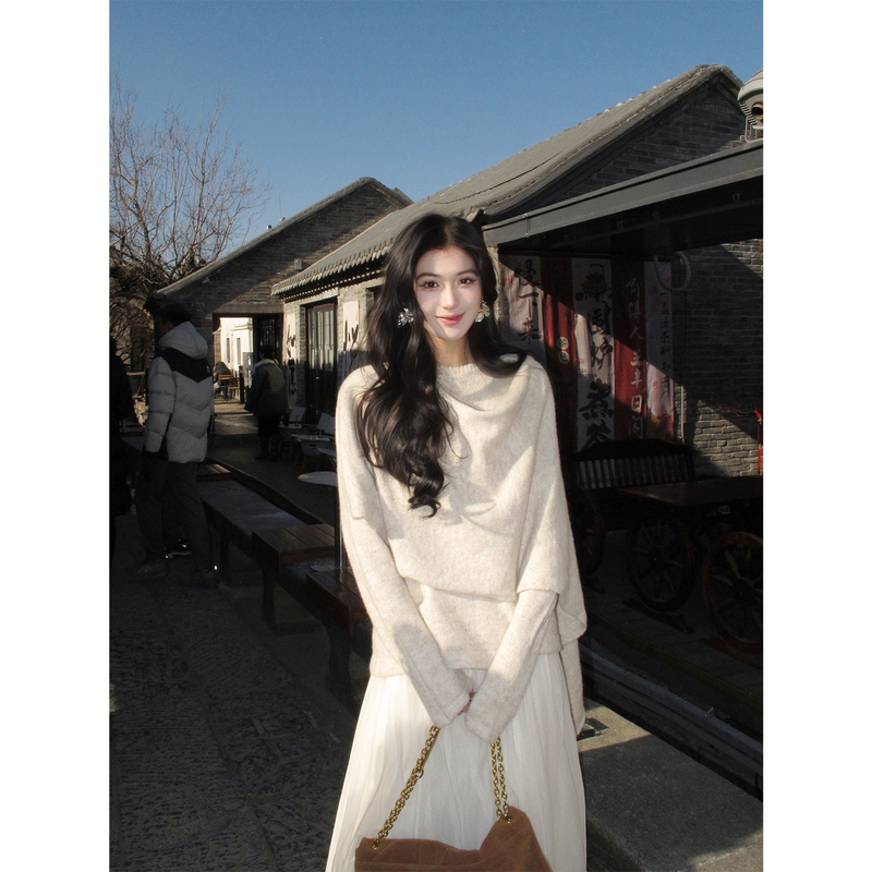 Youwei Wool Knit Sweater Top for Women 2026 New Winter Lazy Design Cape Shawl Sweater