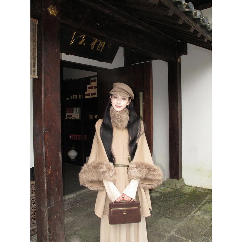 Youwei【Farewell to Falling Leaves】Xiao Hu Woolen Shawl Cape for Women 2026 New Double-Sided Woolen Coat