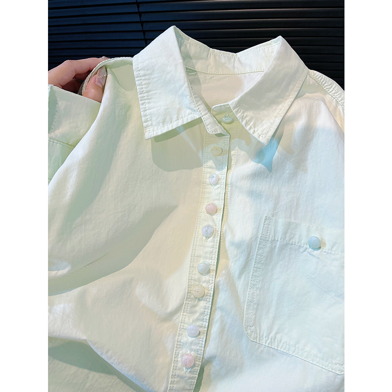 Korean-Style Versatile Casual Green Long-Sleeve Pure Cotton Shirt for Women, 2026 New Model with Colorful Buttons, Stylish and High-End Feel Jacket