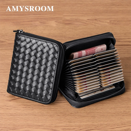 Мужской вместительный и большой ультратонкий картхолдер, изысканные плетеные карточки для водительских прав, из натуральной кожи