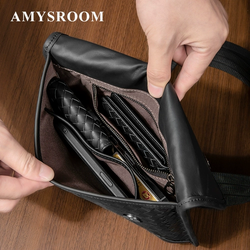 Нагрудная сумка, плетеная вместительная и большая универсальная сумка для телефона, сумка на одно плечо, из натуральной кожи