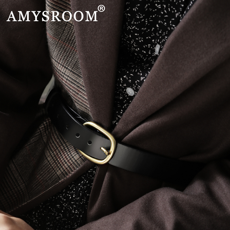 Belt Female Real Leather Copper leather Jeans With Brief about 100 Lapped Head Layer Cow Leather Free to punch Korean coat Decorative Belt