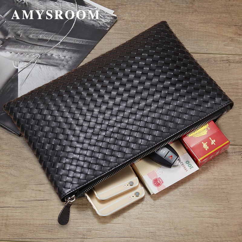 Handbag men's genuine leather envelope bag hand-knitted hand grab bag men's small bag tire cowhide casual leather bag hand clip bag