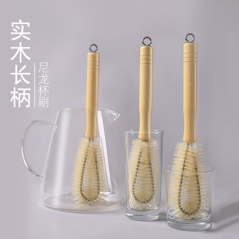 Open Putt Long Handle Cup Brushed Glass bottle of Bottle Insulation Cup Clean Brushed Bottle Brushed Tea Cup Kettle Wood Handle Brush