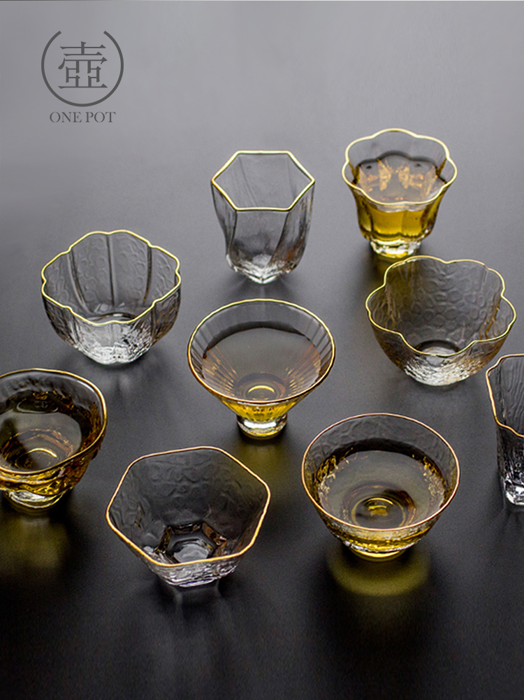 Japanese glass teacup Gold heat-resistant tea cup Owner Crystal water cup Single cup tea set Household transparent small tea bowl